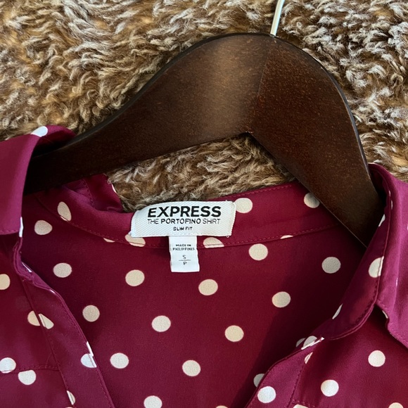 Express: Portofino button down - Maroon W/ white polka dots - Picture 2 of 2